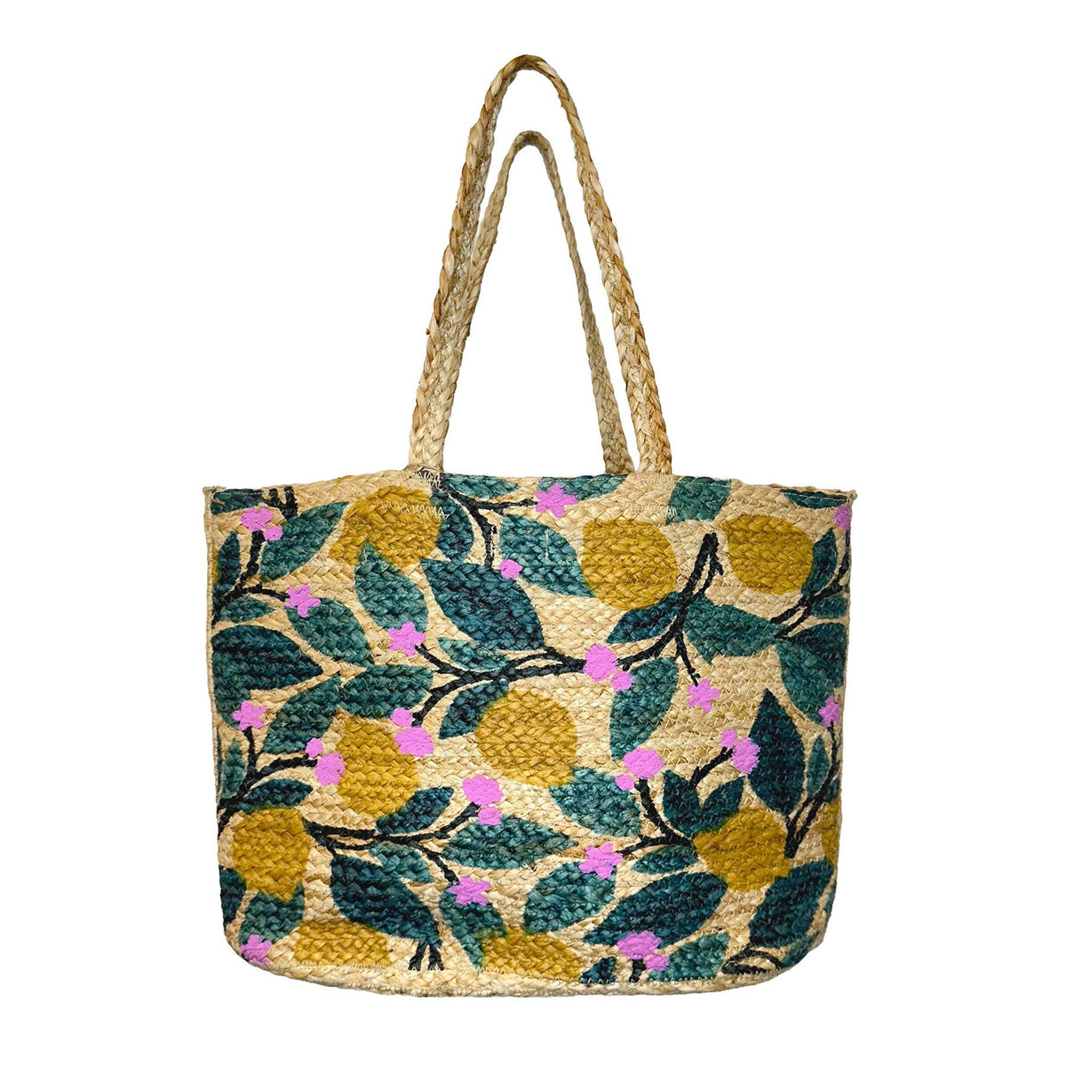 Capri Jute Bag with Tropical Prints - Lemon Blossom