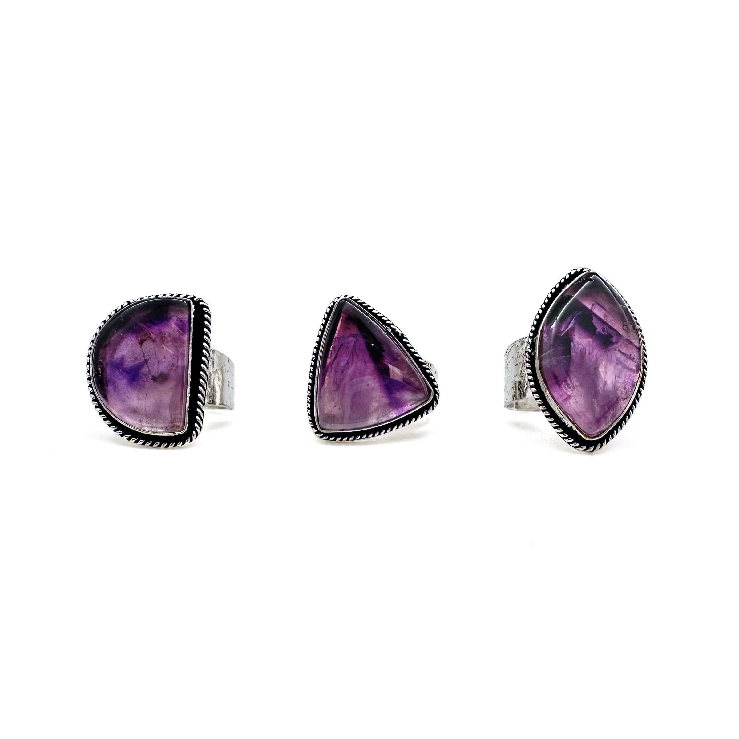 Handcrafted Kashi Semiprecious Stone Ring - Amethyst