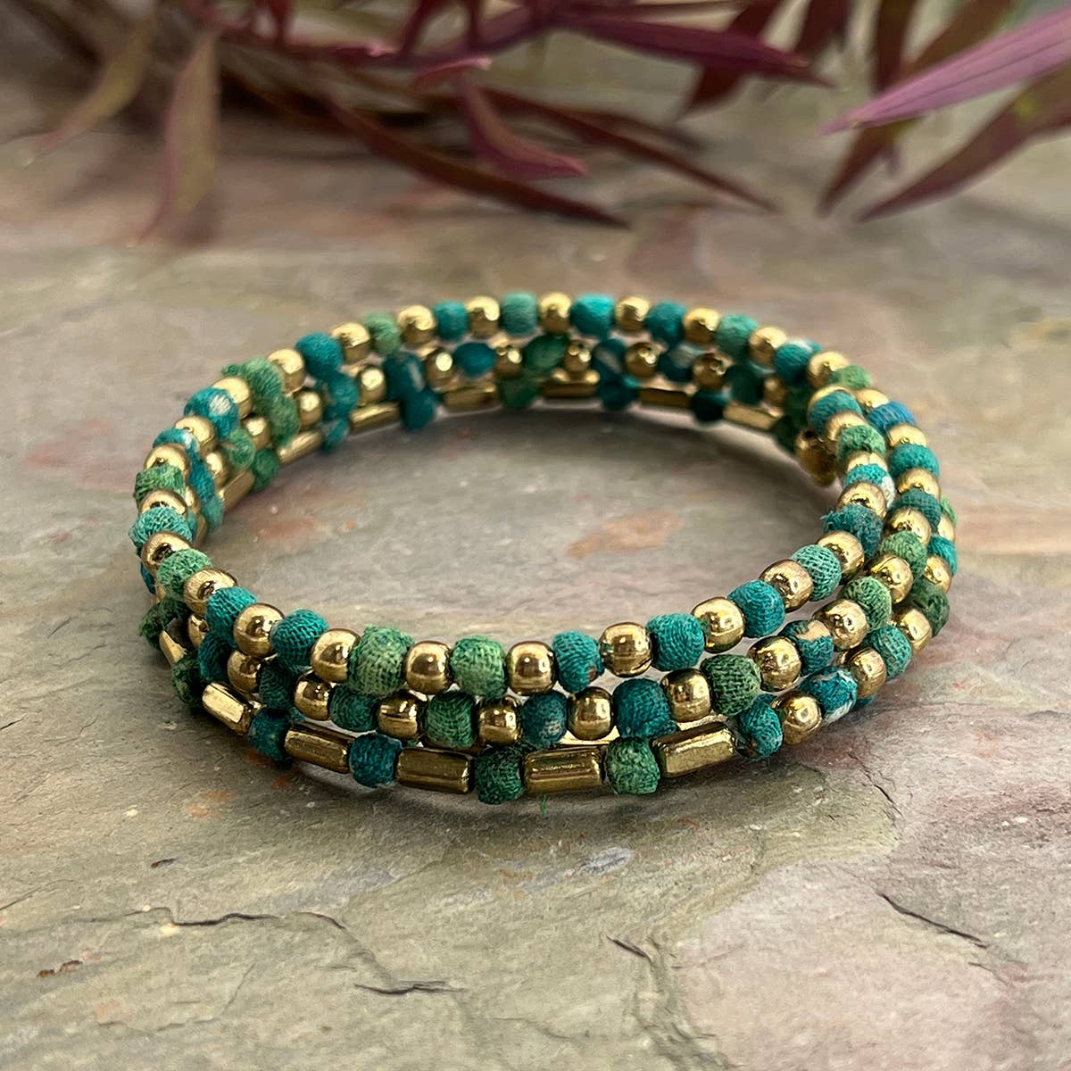 Aasha Chic Seagrass Coil Kantha Handcrafted Bracelet