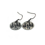 Pewter Earrings - Oval Bear in Forest