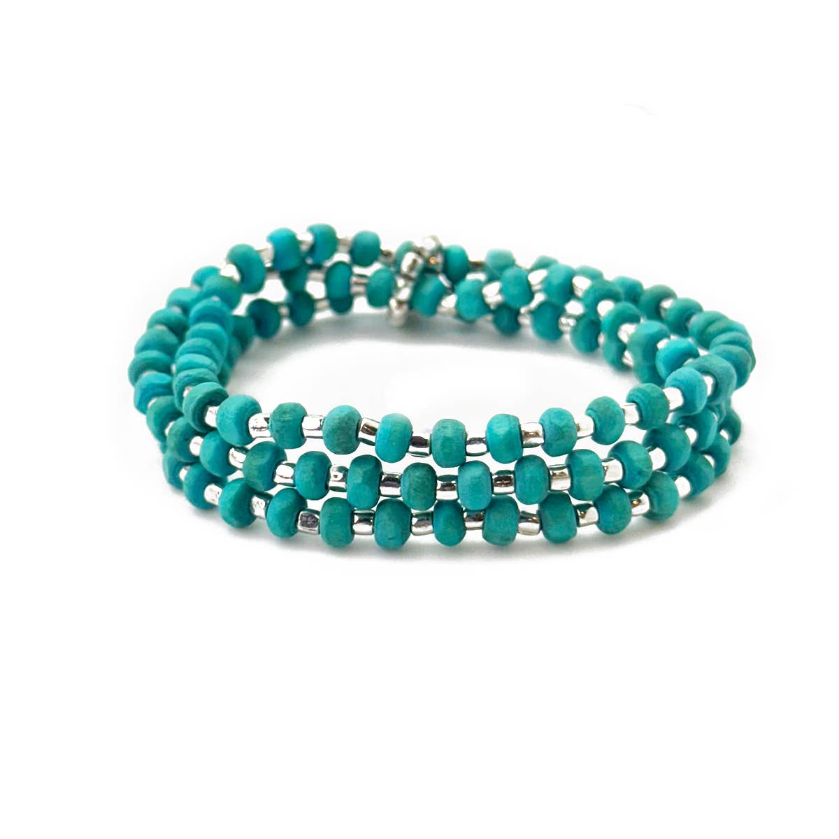 Sachi Wood Bead Wrap Bracelet - Turquoise