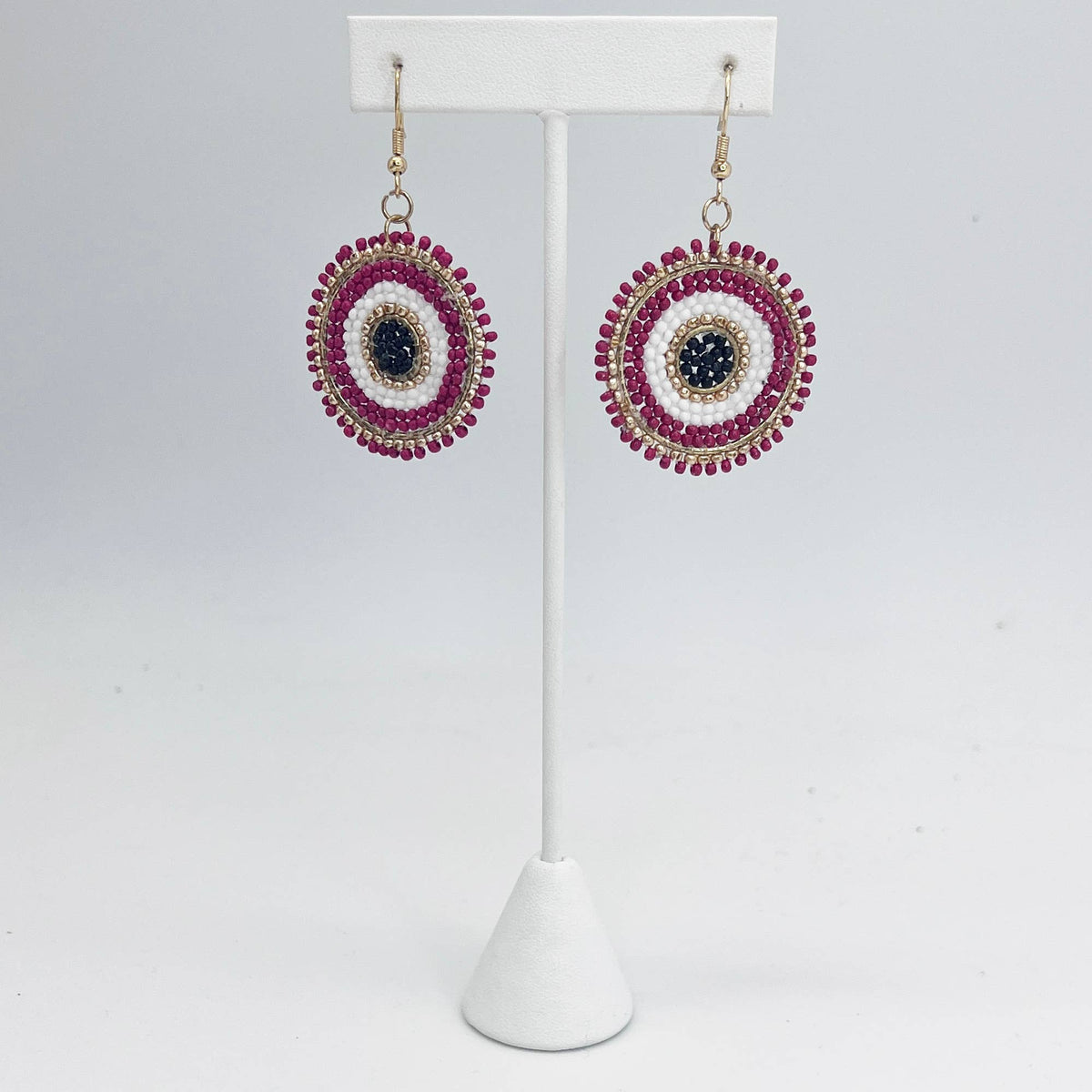 Seed Bead Color Circle Earrings - Magenta