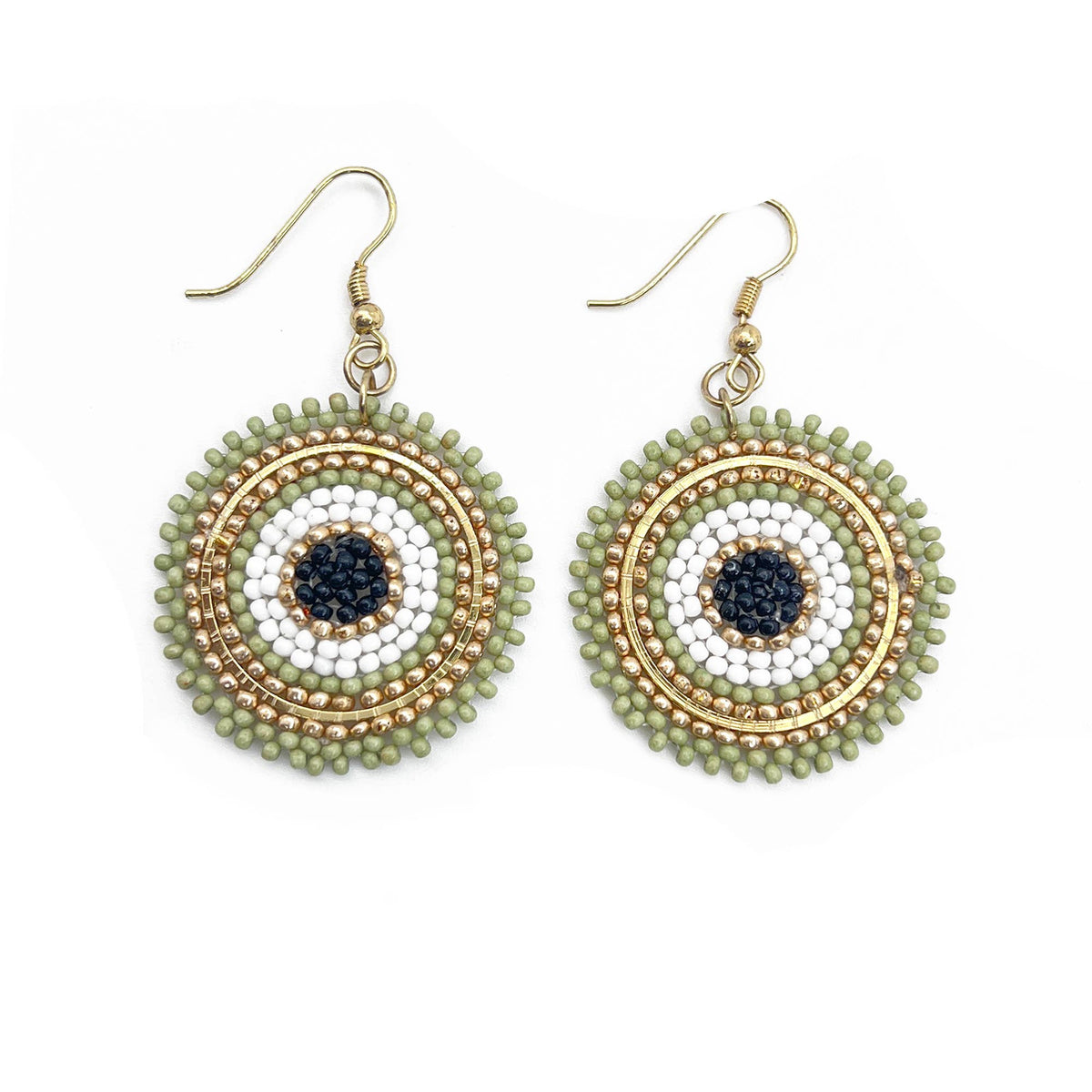 Seed Bead Color Circle Earrings - Sage Green