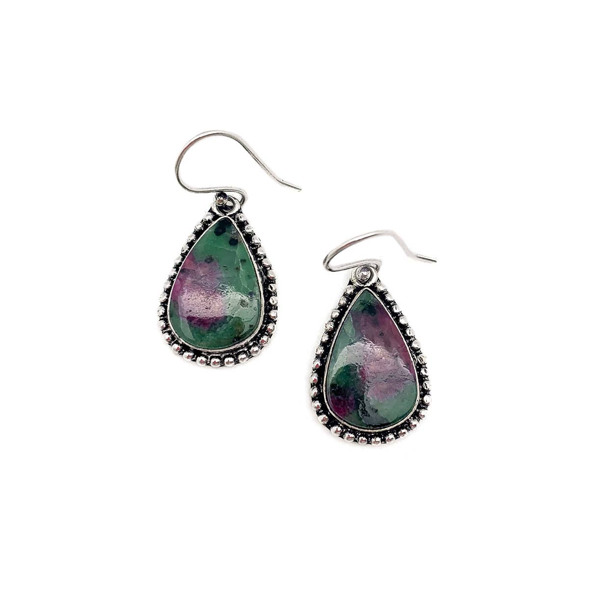 Handicrafted Kashi Semiprecious Stone Earrings -Ruby Zoisite