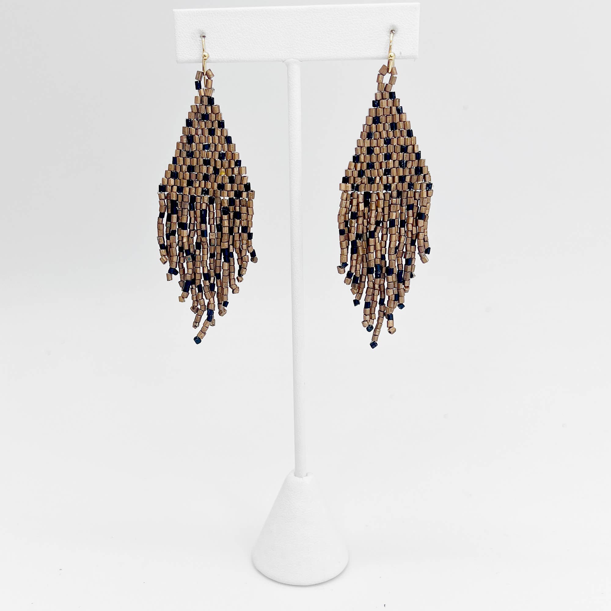 Seed Bead Fringe Earrings - Multiple Color Styles