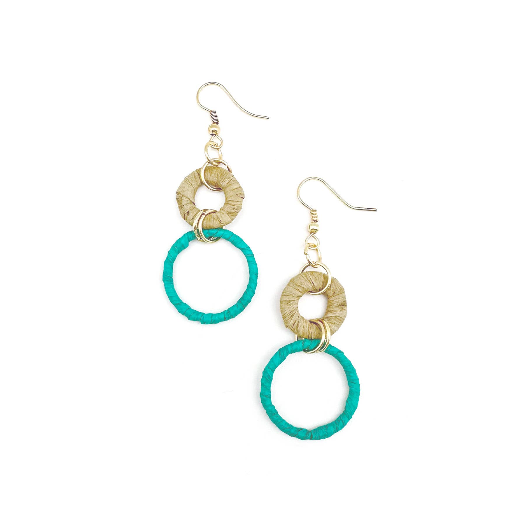 Sachi Raffia Rings Earrings - Teal Large and Small Rings