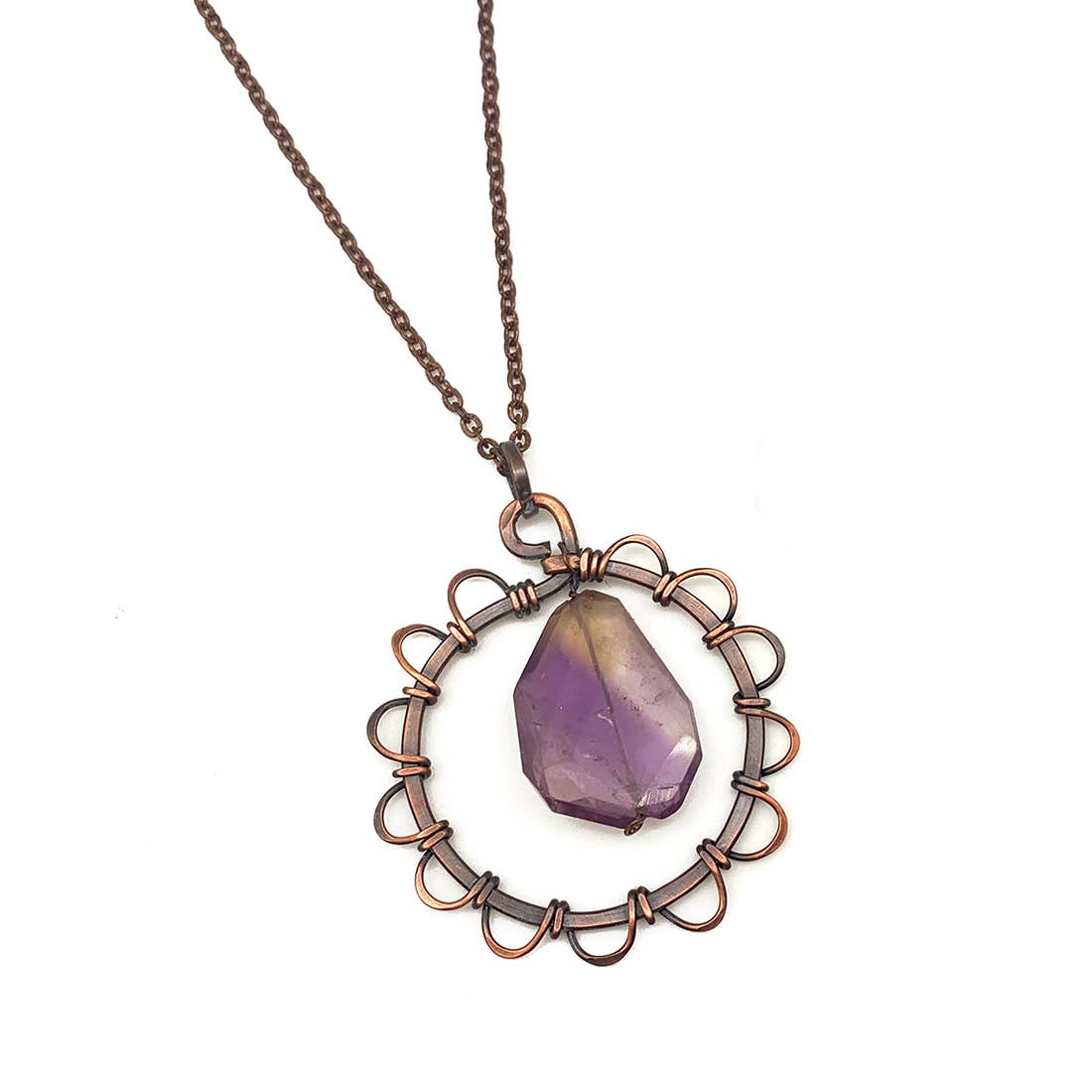Handcrafted Amethyst Stone Flower Wire Wrap Necklace