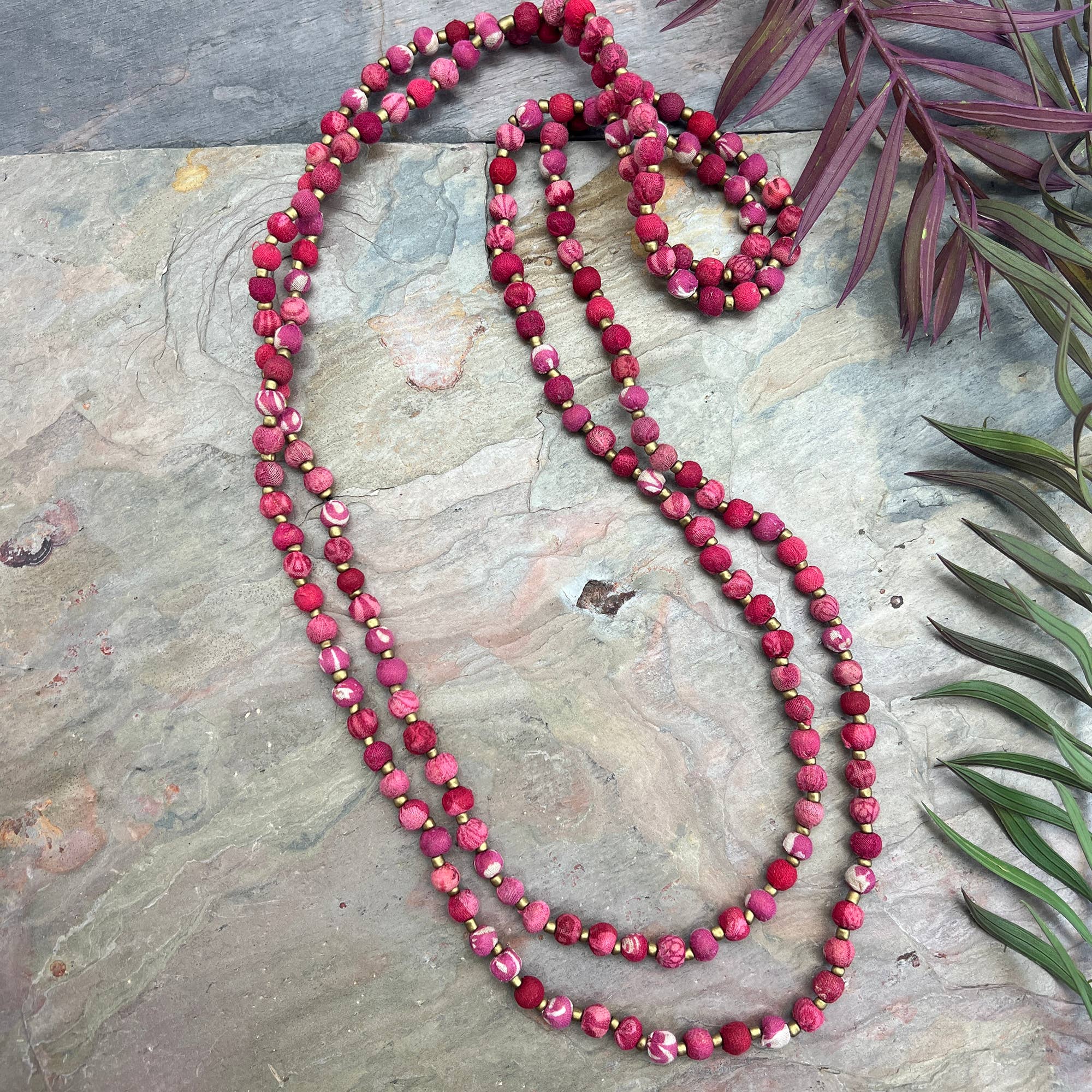 Aasha Blush Layered Kantha Beaded & Handcrafted Necklace