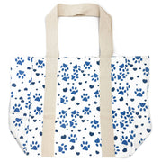 Handcrafted Canvas Tote Bag - Blue Paw Print