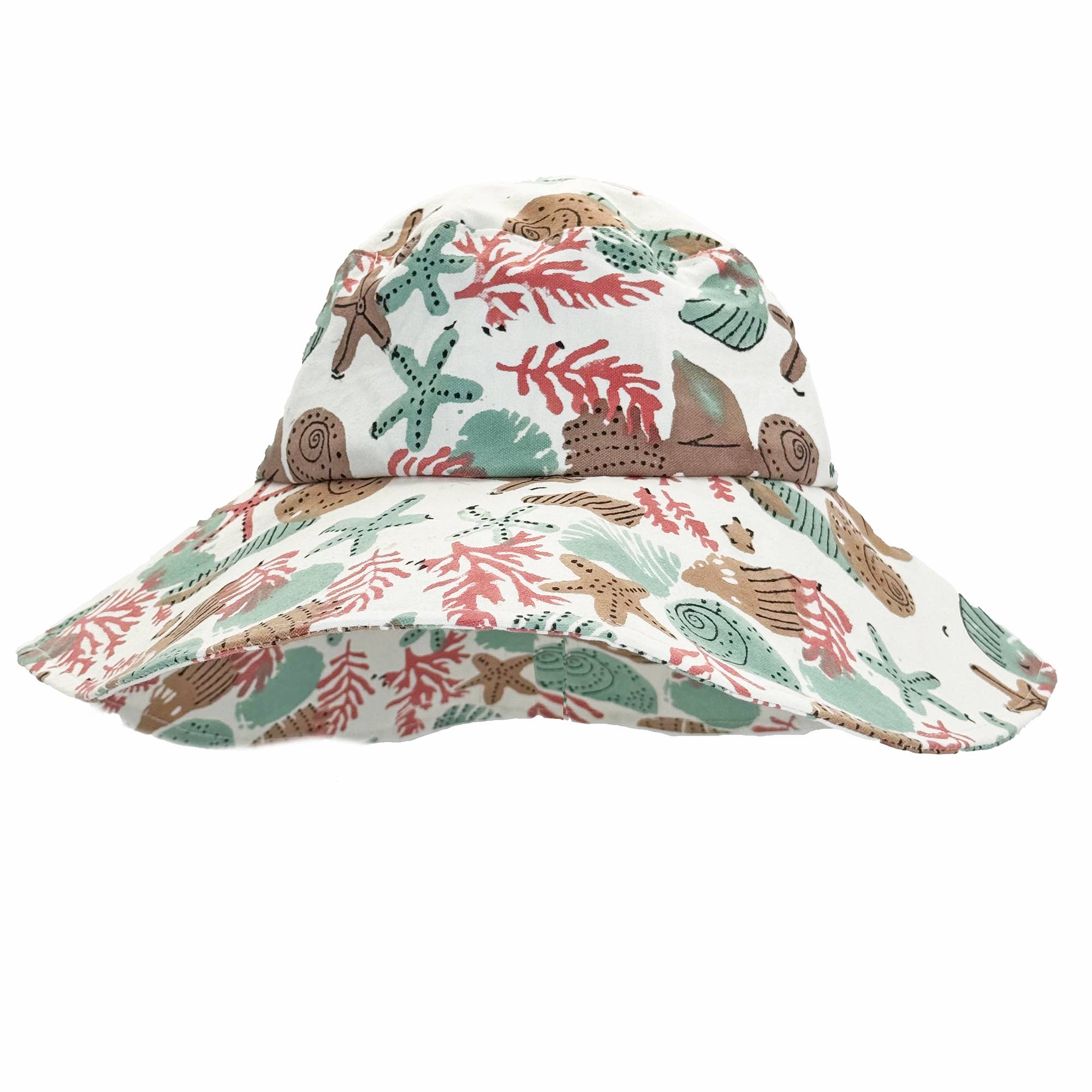 Block-Printed Canvas Coral Reef Sun Hat