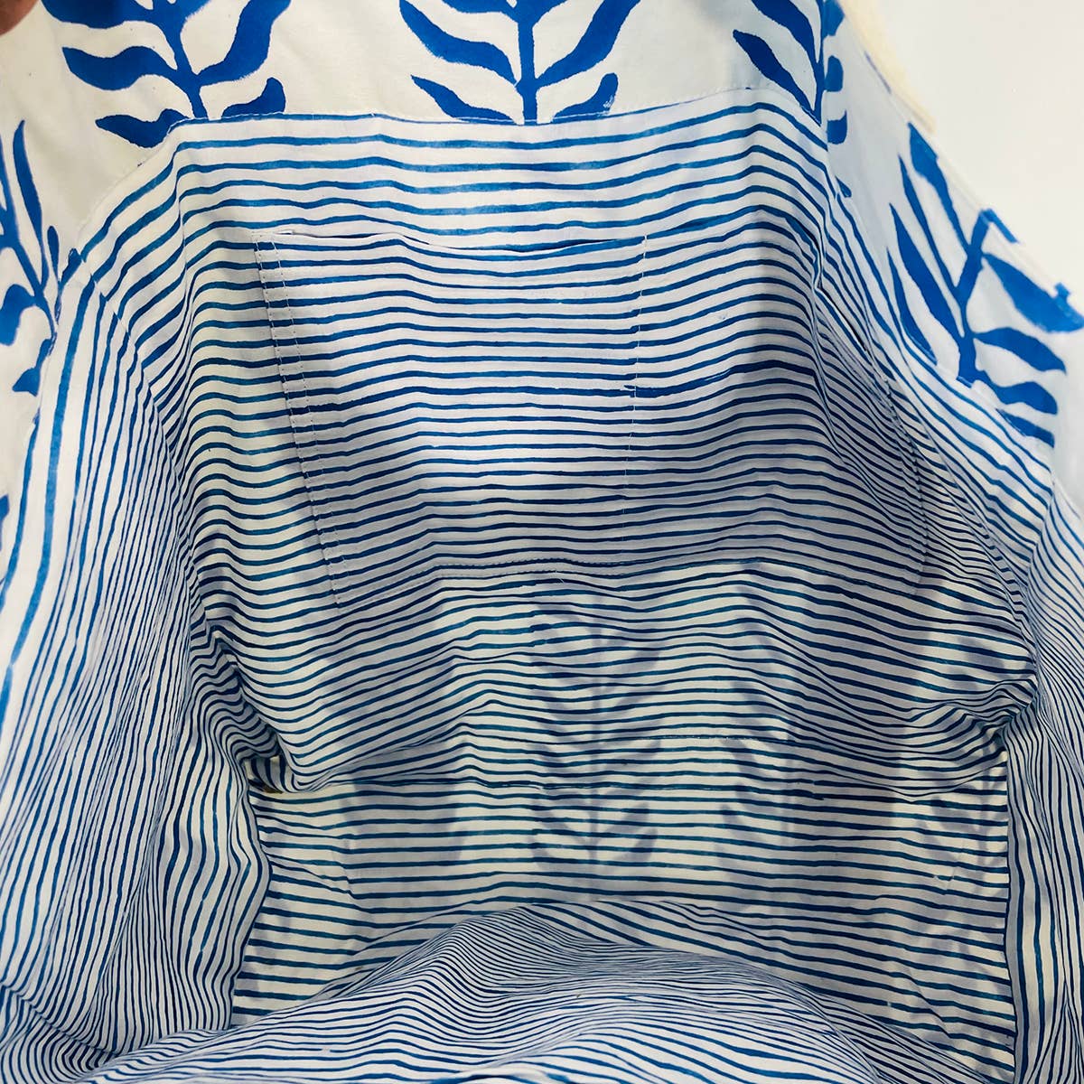 Handcrafted Canvas Bag with Block-Printed Seaside Serenity