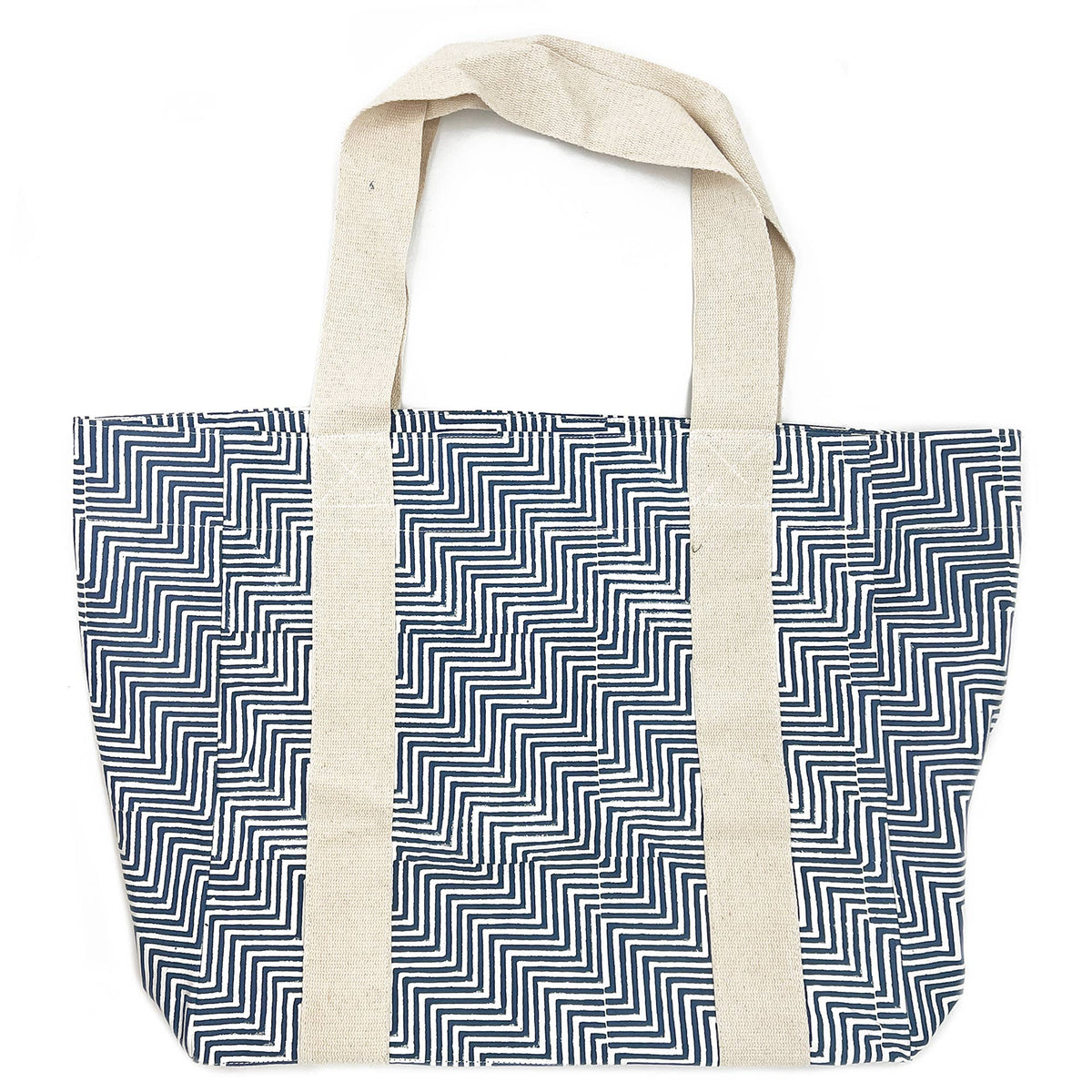 Block Printed Canvas Tote - Black Zigzag