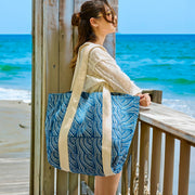Handcrafted Canvas Bag with Block-Printed Ocean Waves