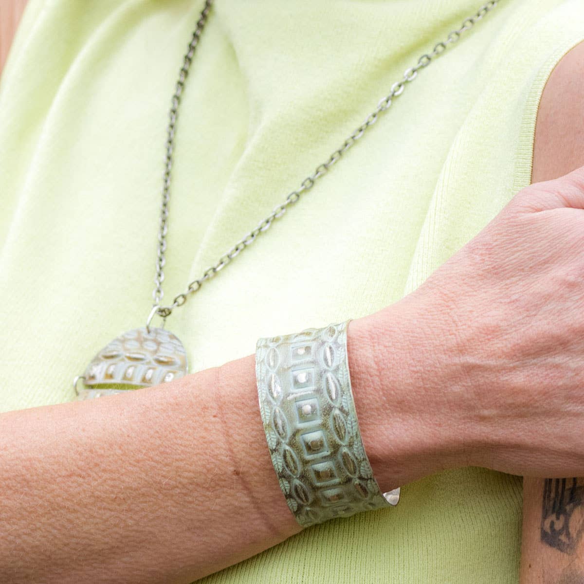 Silver Patina Bracelet - Mint Square Rivets