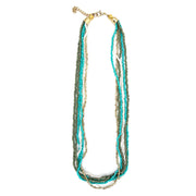 Seed Bead Multi-Strand Bib Necklace - Turquoise and Olive
