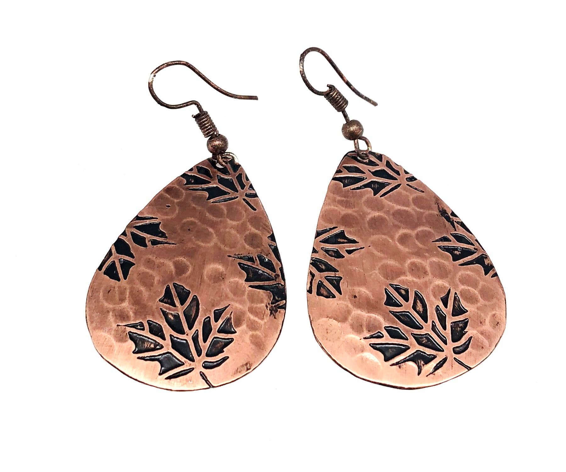 Maple Leaves Copper Engraved Earrings