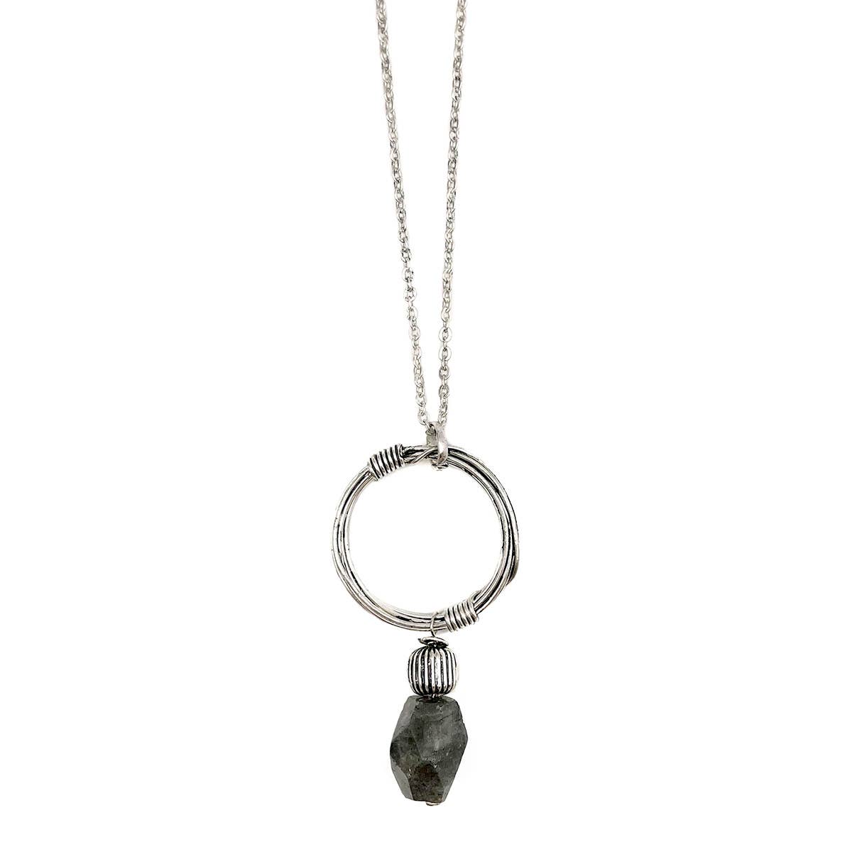 Banjara Antiqued Ring Necklace with Labradorite Stone
