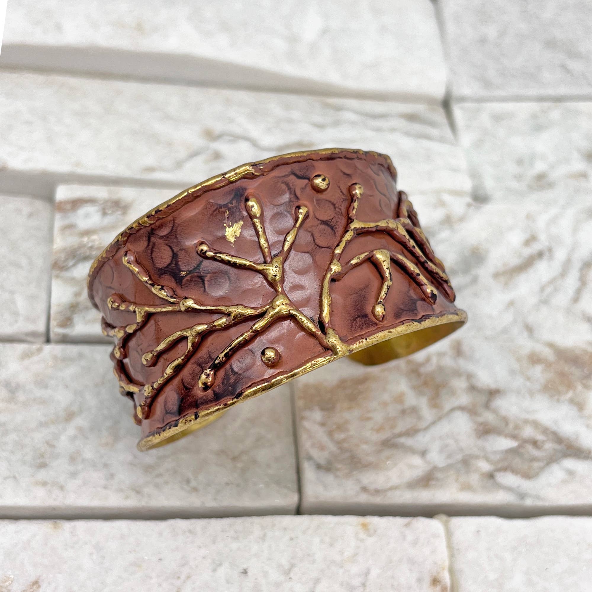 Brass Patina Cuff Bracelet - Brown Branches