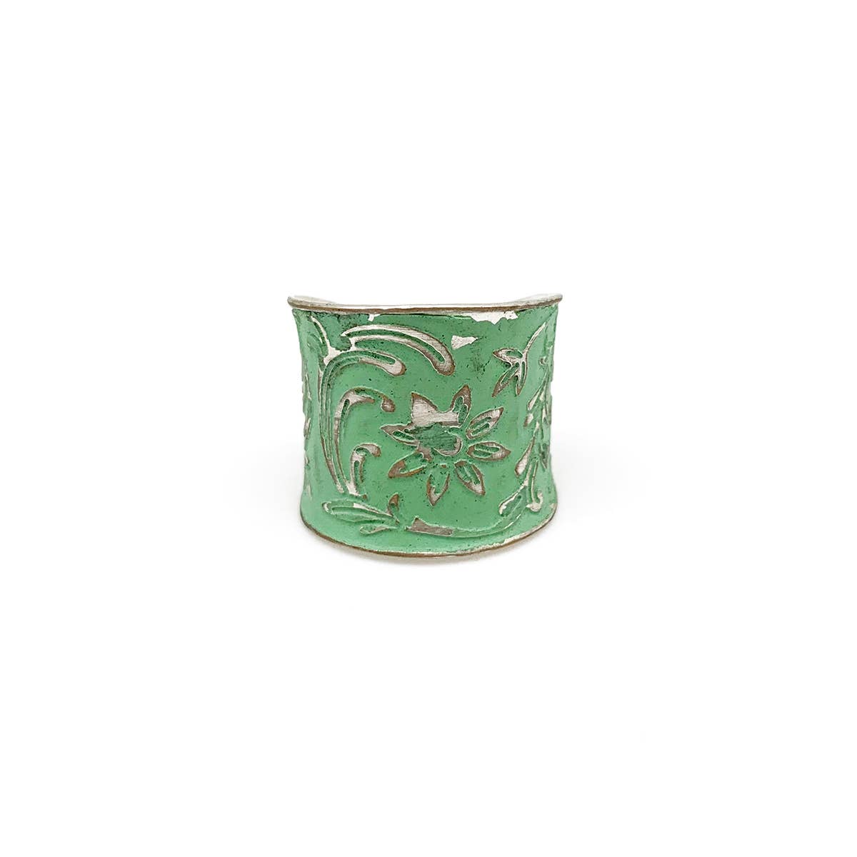 Silver Patina Ring - Mint Flowers and Leaves