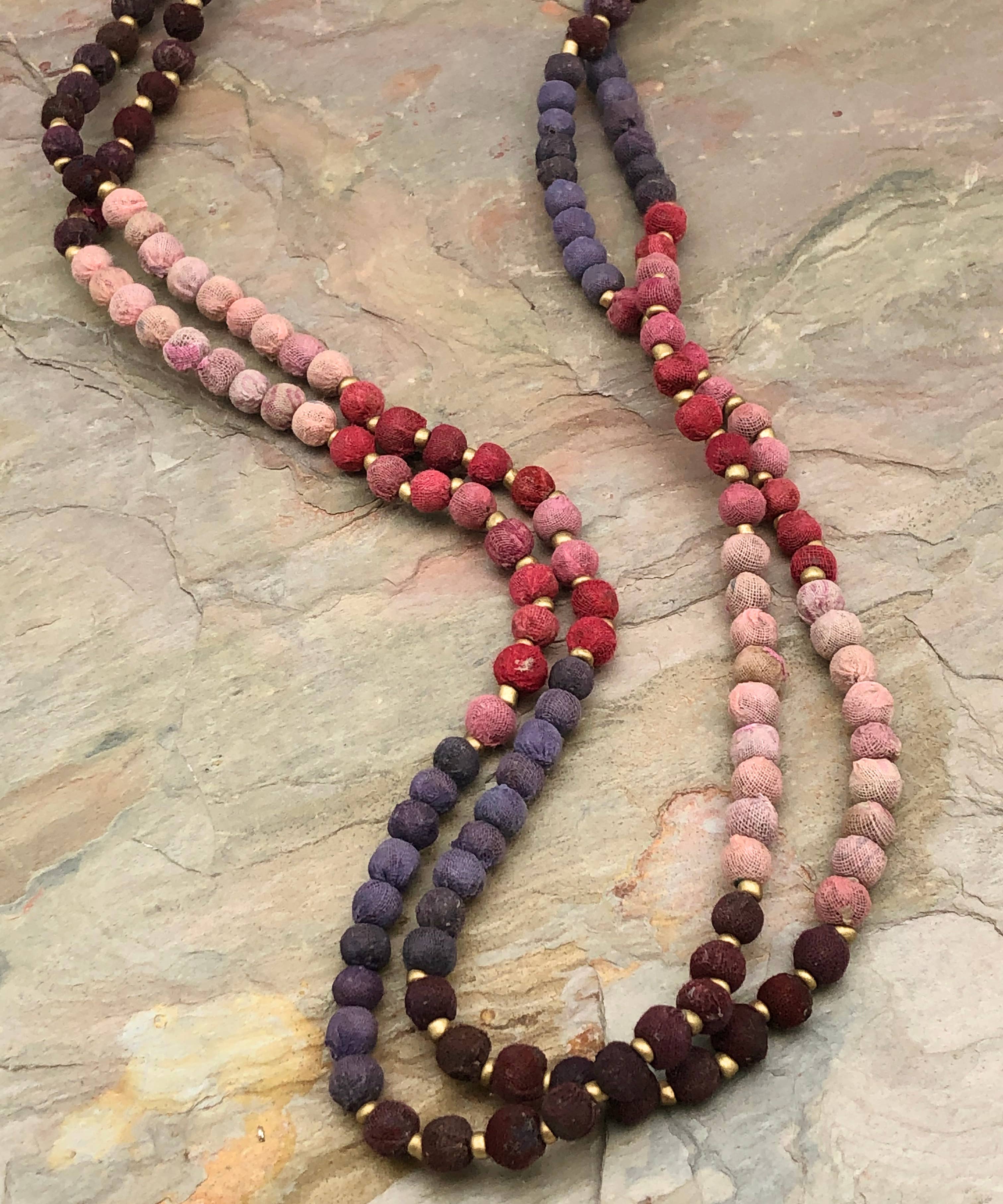Aasha Ombre Beaded Kantha handcrafted Long Necklace