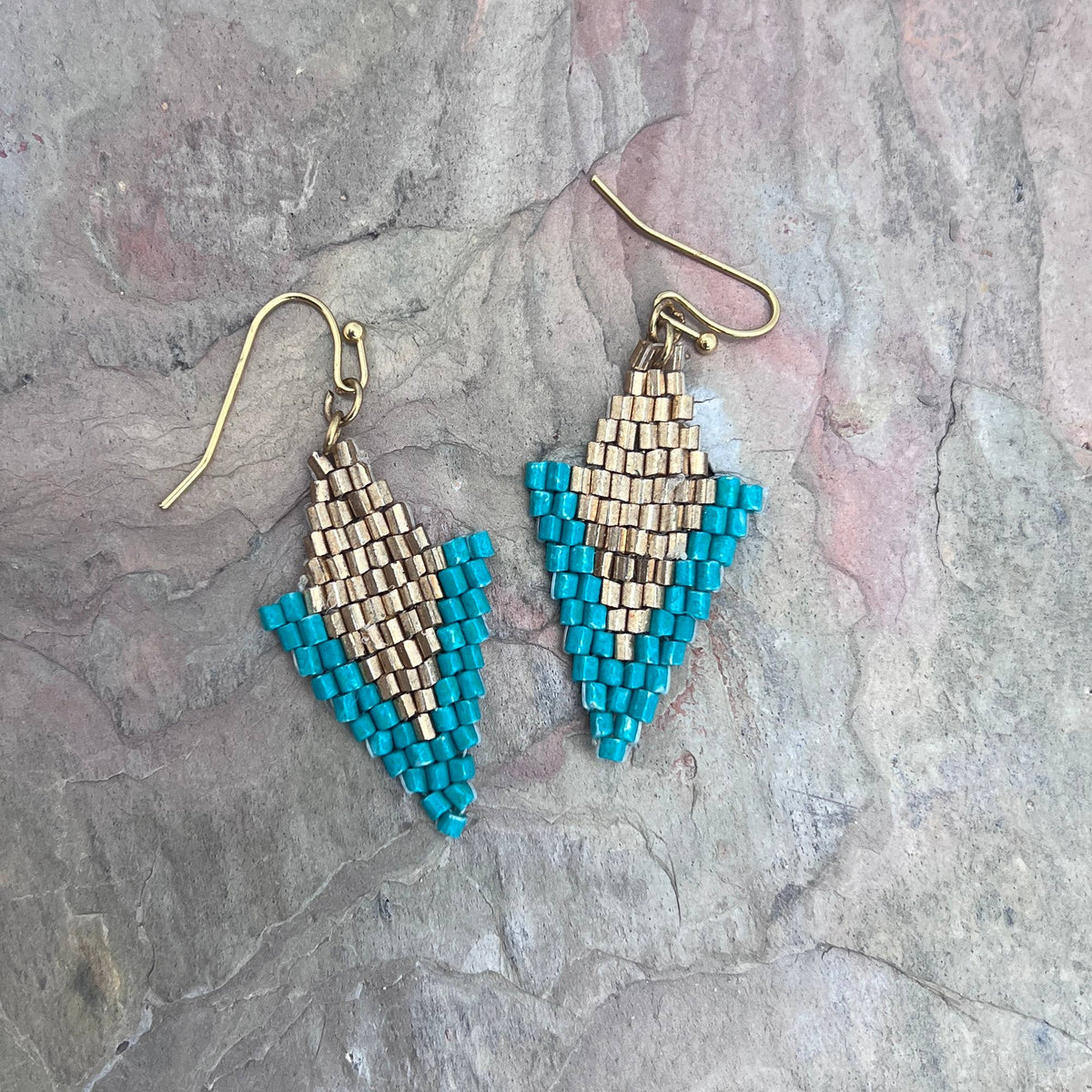 Seed Bead Arrowhead Earrings - Blue