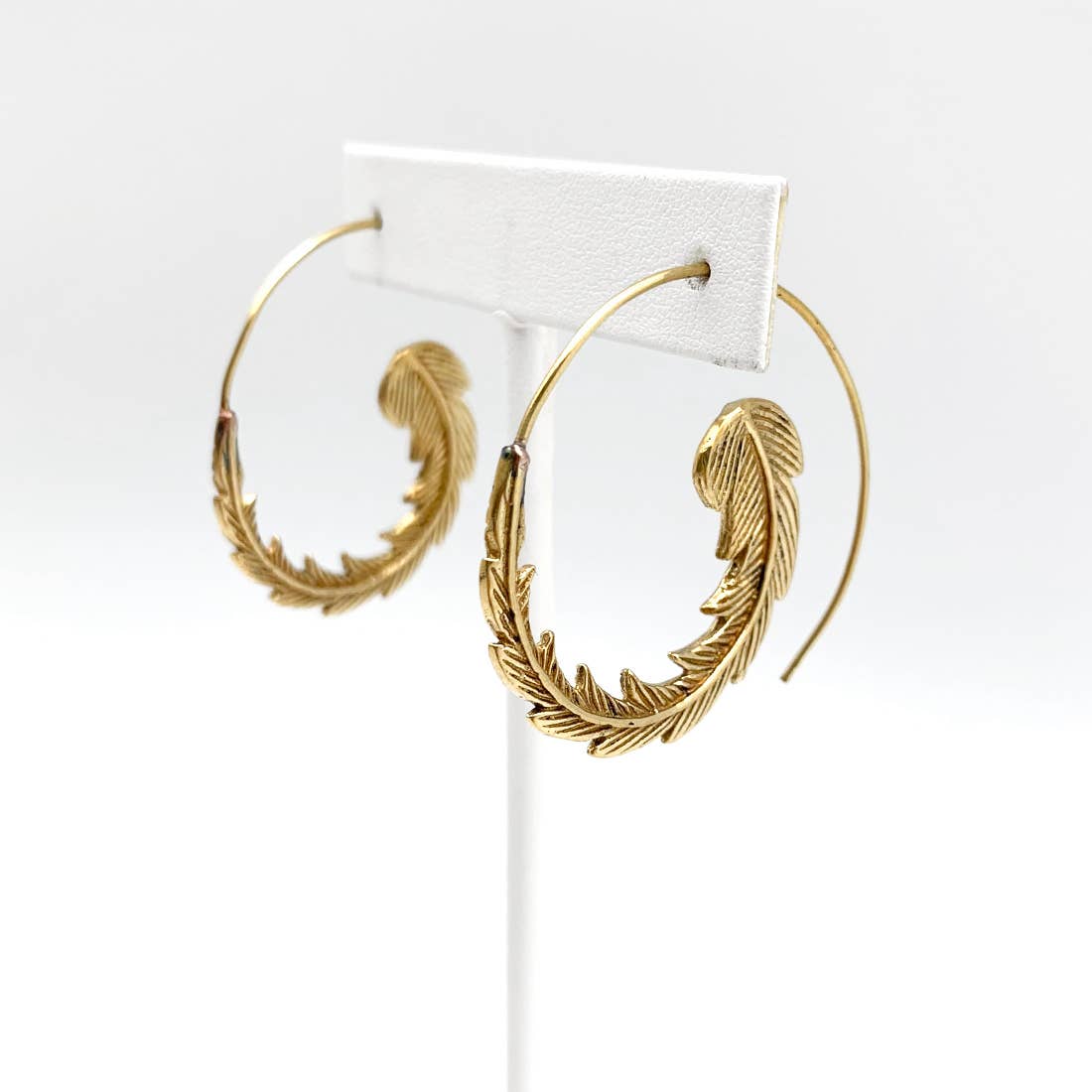 Tanvi Collection Earrings - Gold Curled Feather Open Hoop