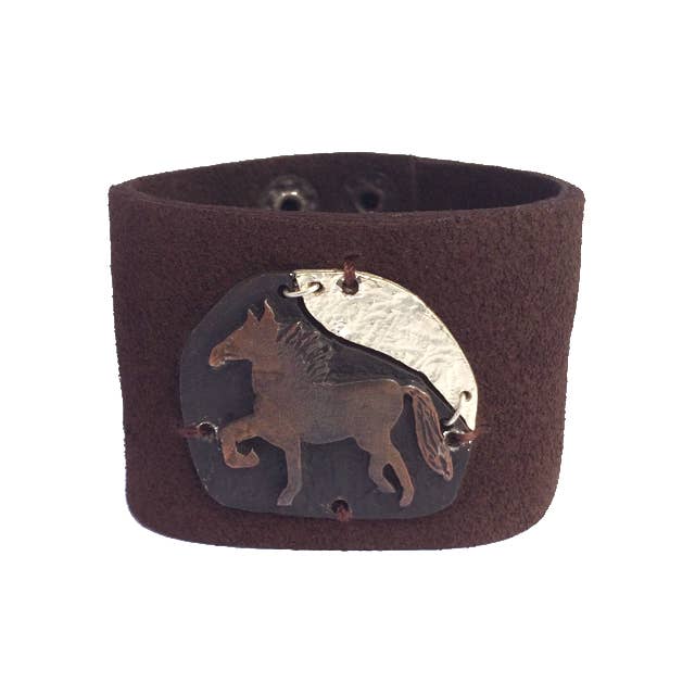 Leather Snap Bracelet - Pieced Horse
