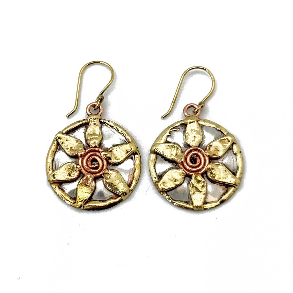 Handcrafted Mixed Metal Teardrop Cross Earrings