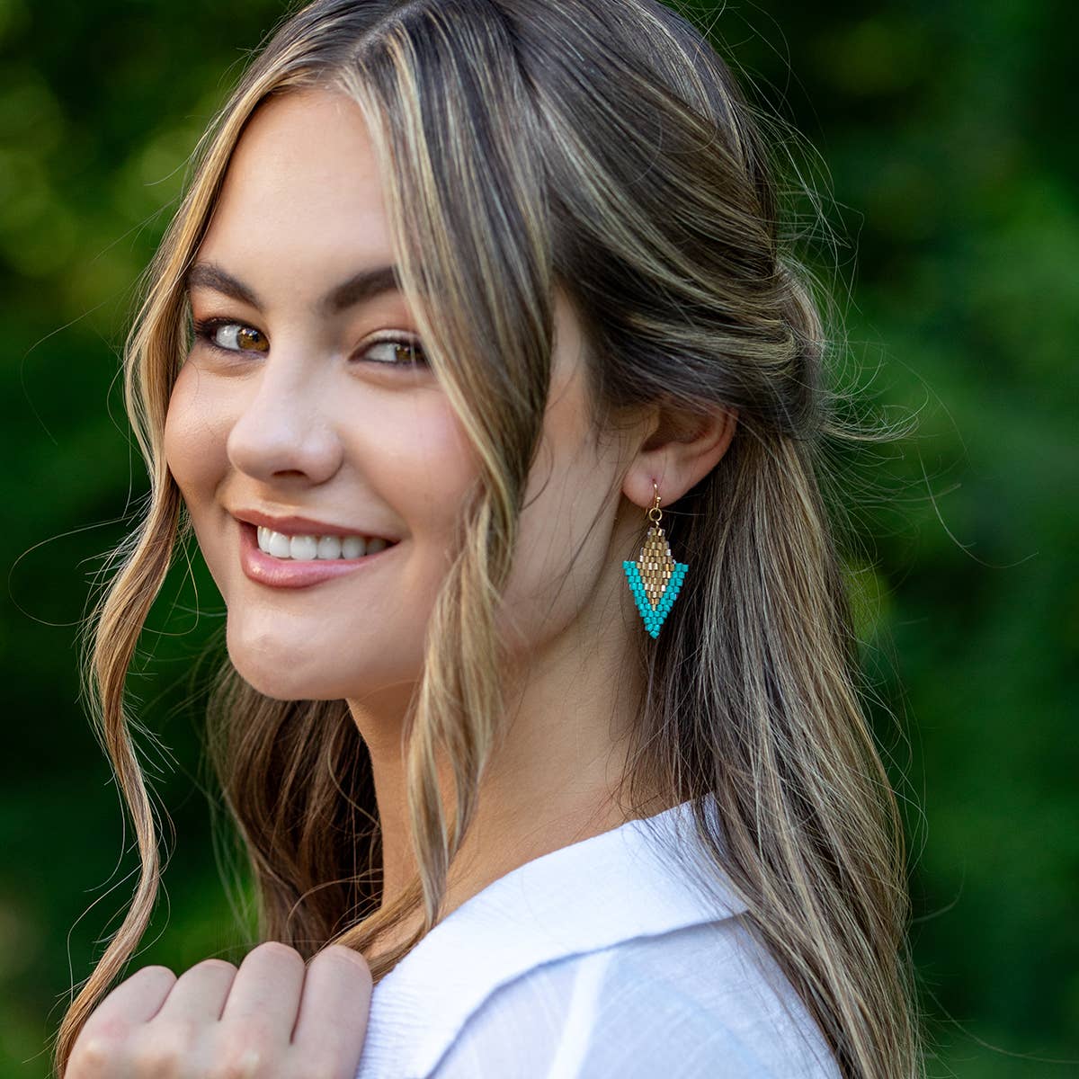 Seed Bead Arrowhead Earrings - Blue