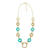 Sachi Raffia Rings Necklace - Teal and Beige Small Rings