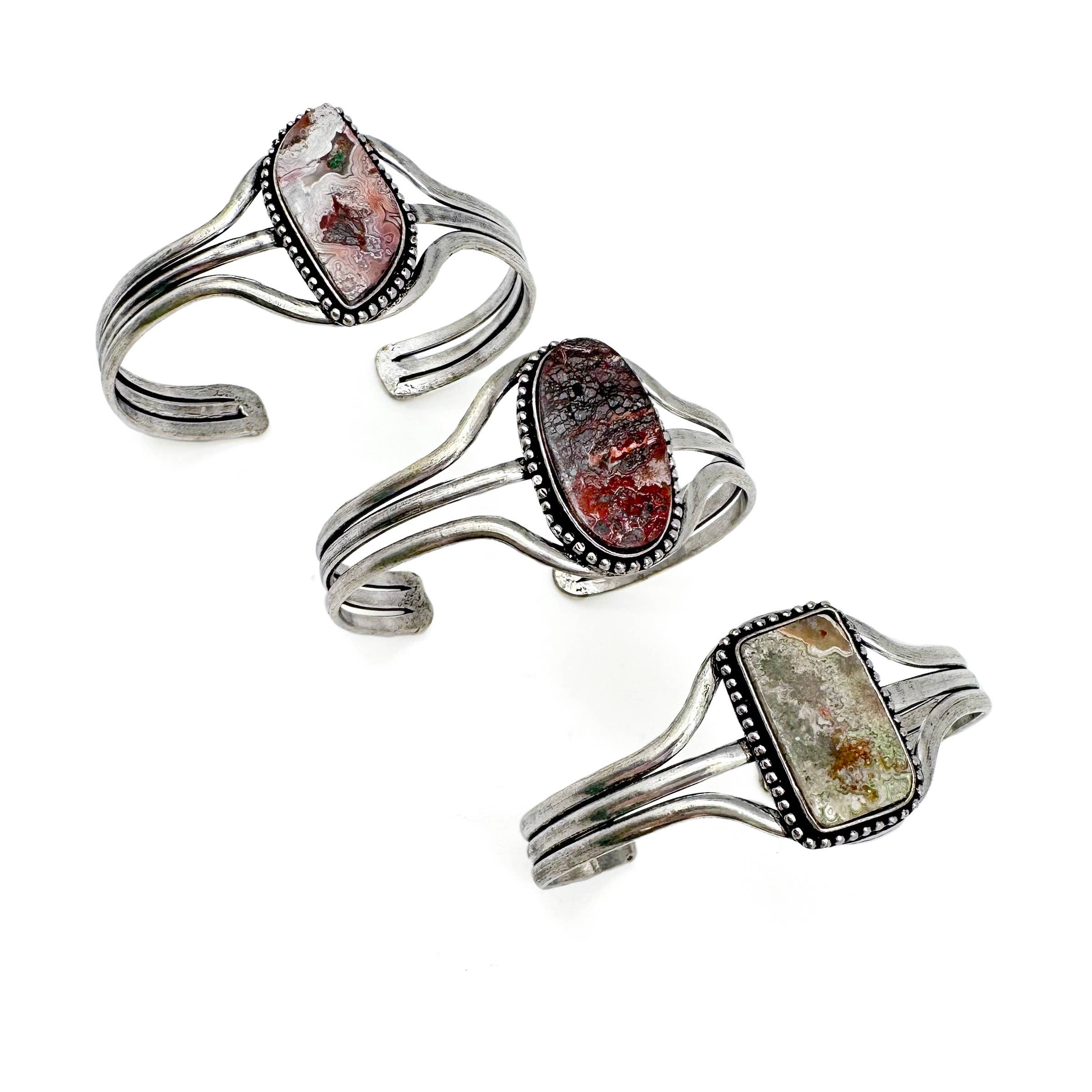 Handcrafted Kashi Semiprecious Stone Cuff - Crazy Lace Agate