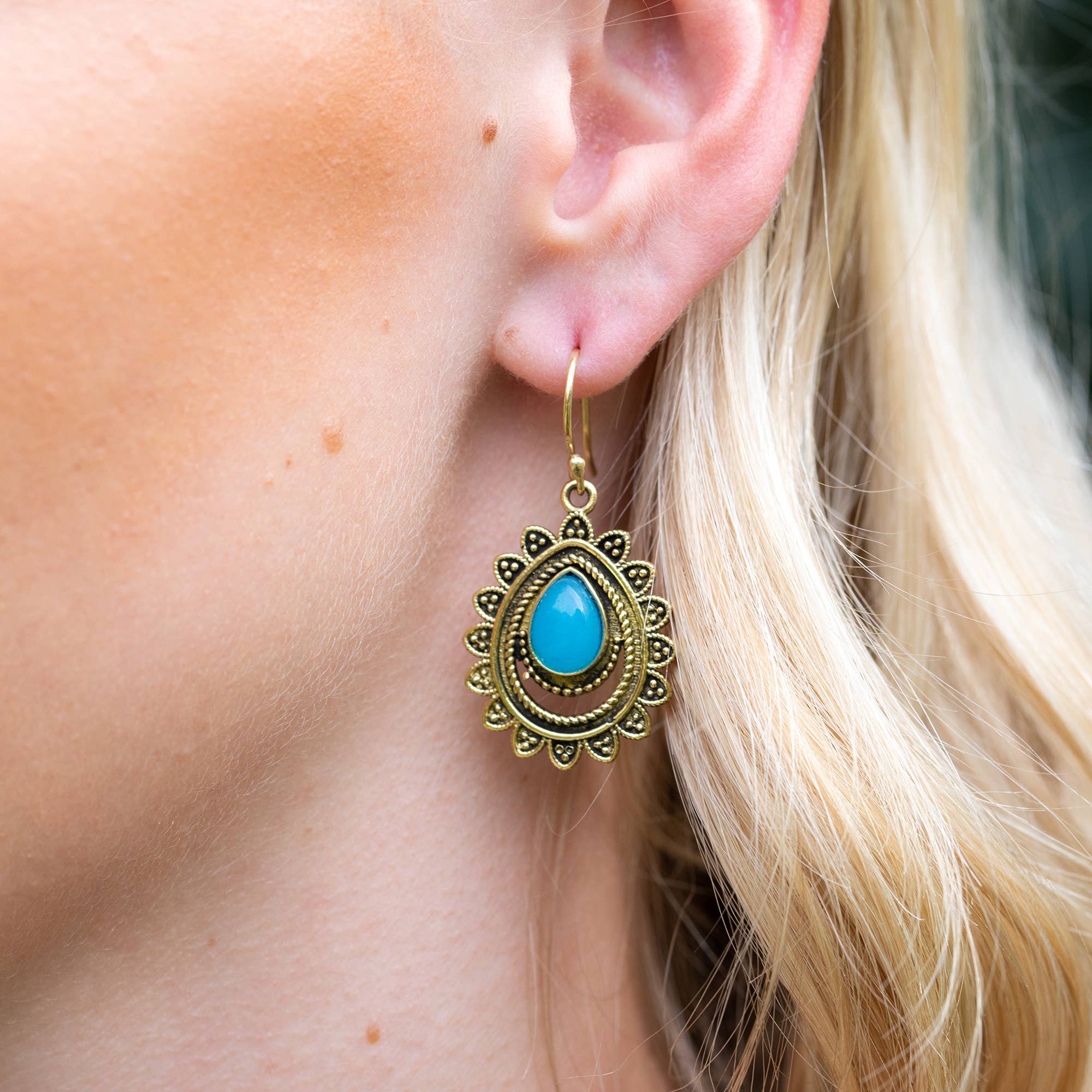 Tanvi Gold-Plated and Blue Chalcedony Earrings - Sunburst