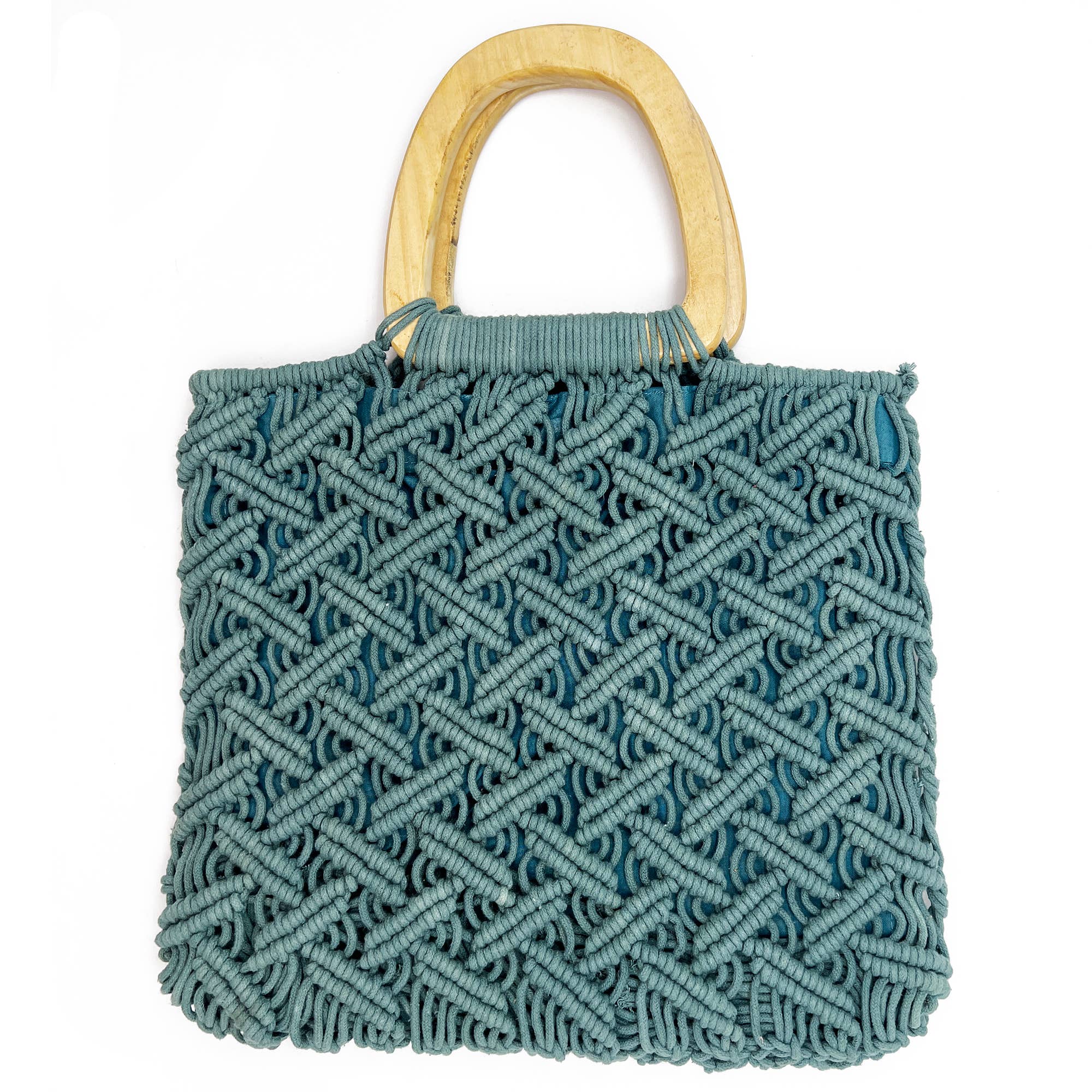 Terra Bag - Cotton macrame bag with wood handles - Green
