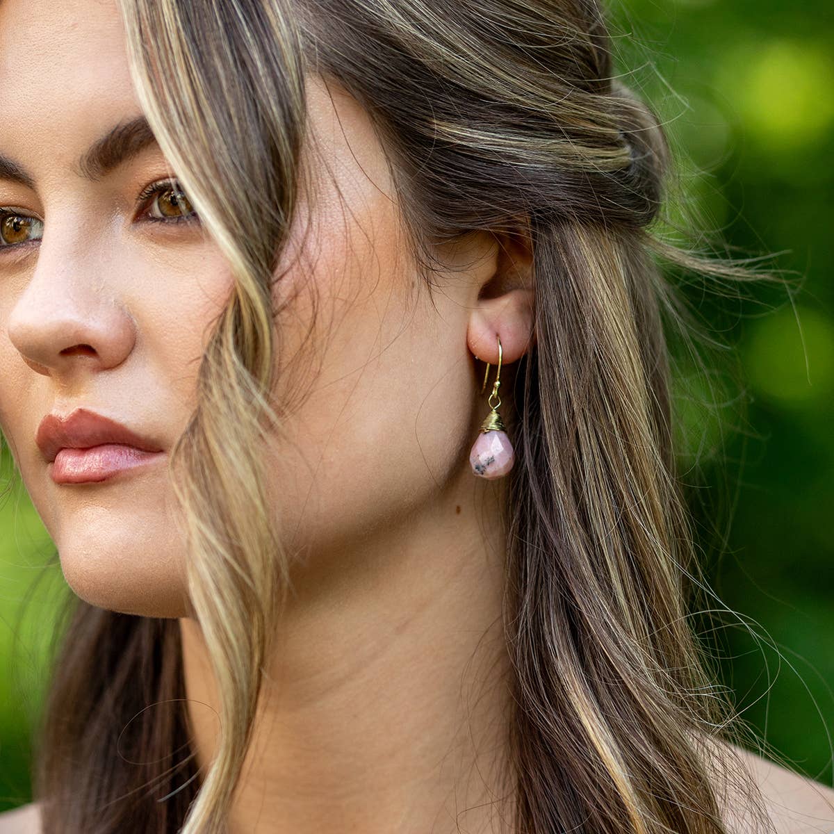 Gold-Plated Pink Opal Teardrop Earrings