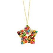 Aasha Star Flower Pendant Long Kantha Handcrafted Necklace