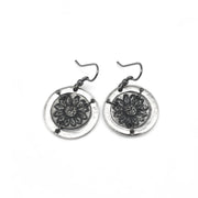 Pewter Earrings - Sunflower in Circle