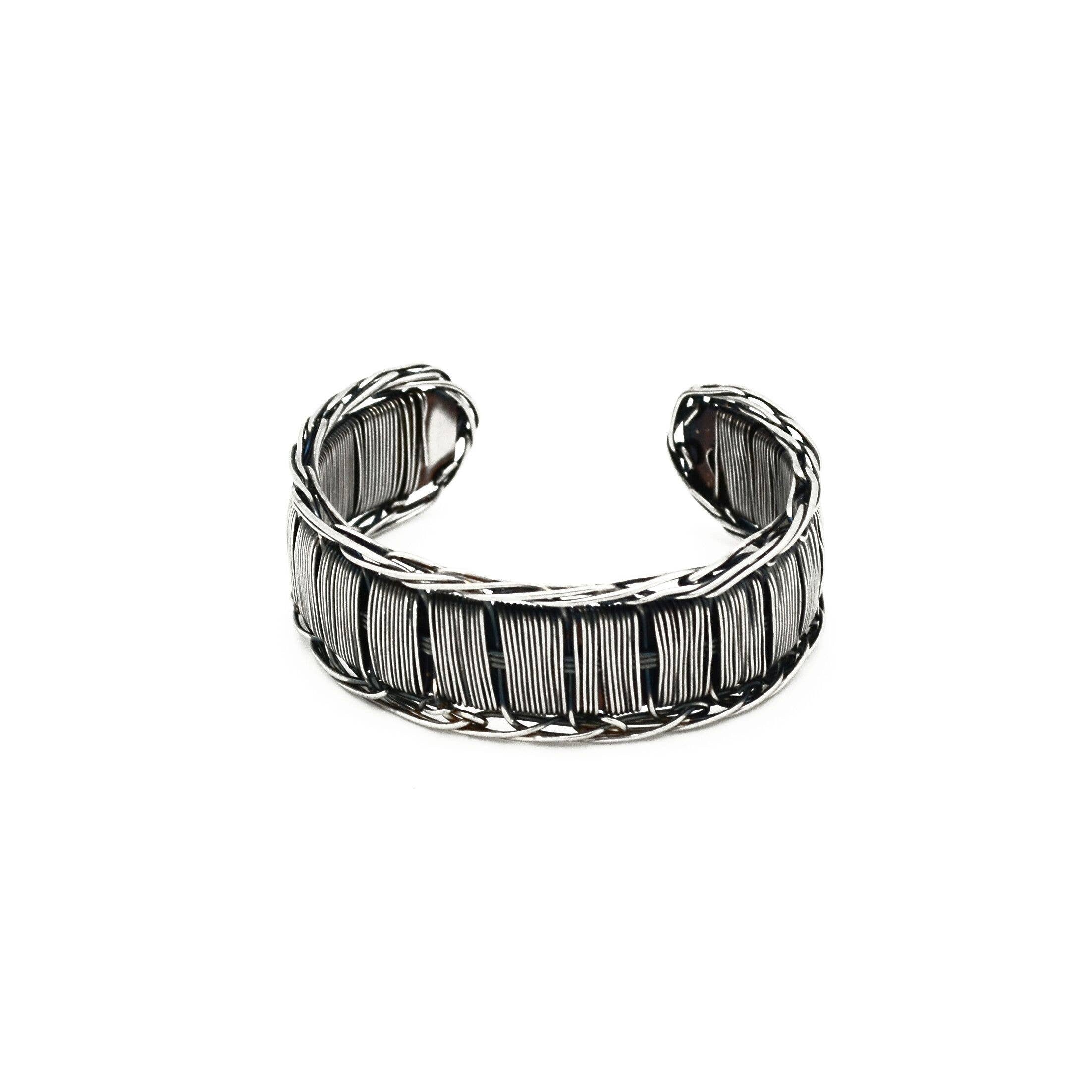 Basketweave Antique Silver Braided Edges Woven Cuff