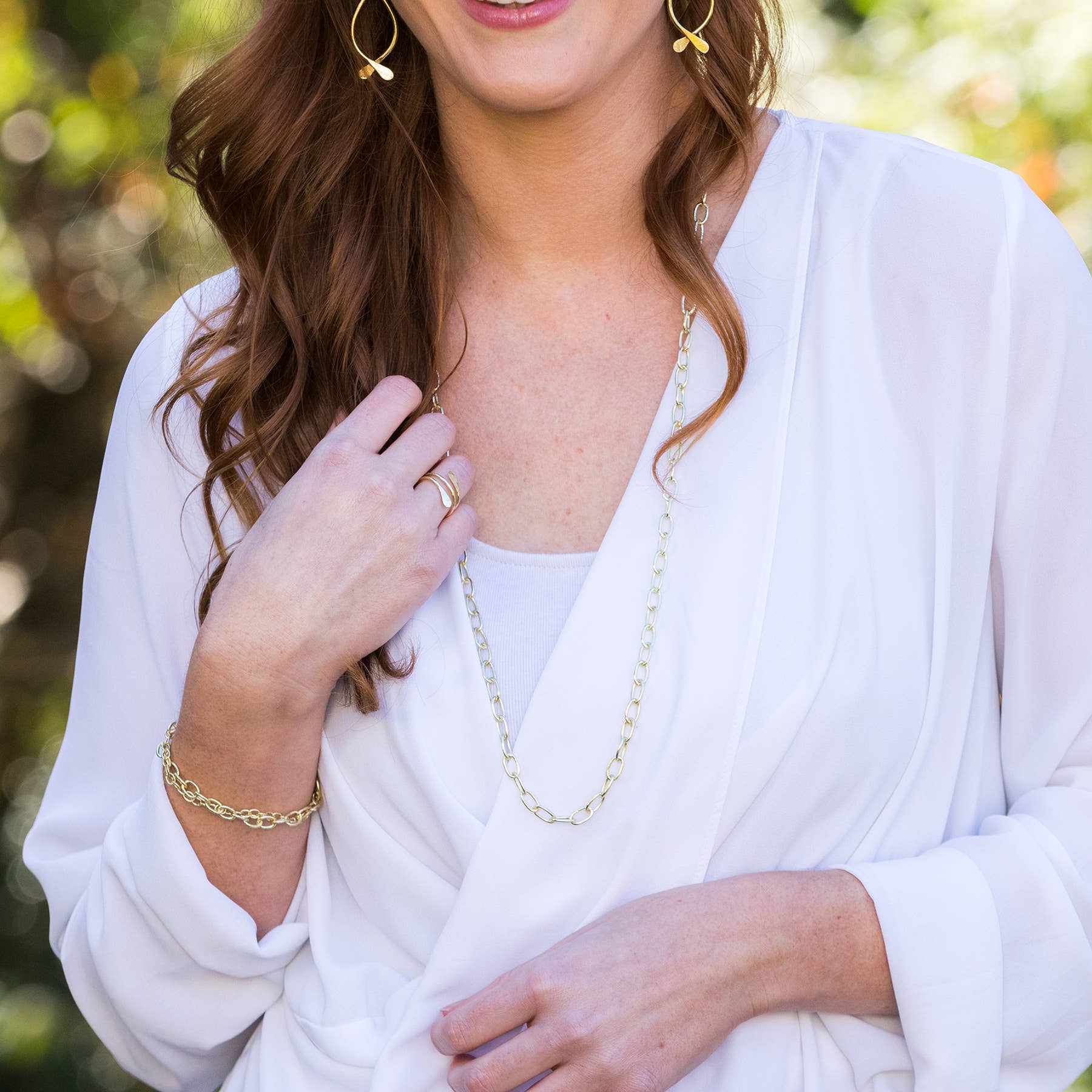 Brass Chain-Link Necklace - Small Links Long Chain