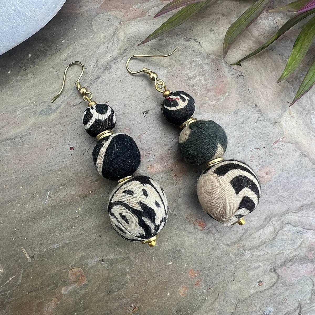 Asha Trio Monochrome Big Beaded Kantha Handcrafted Earrings