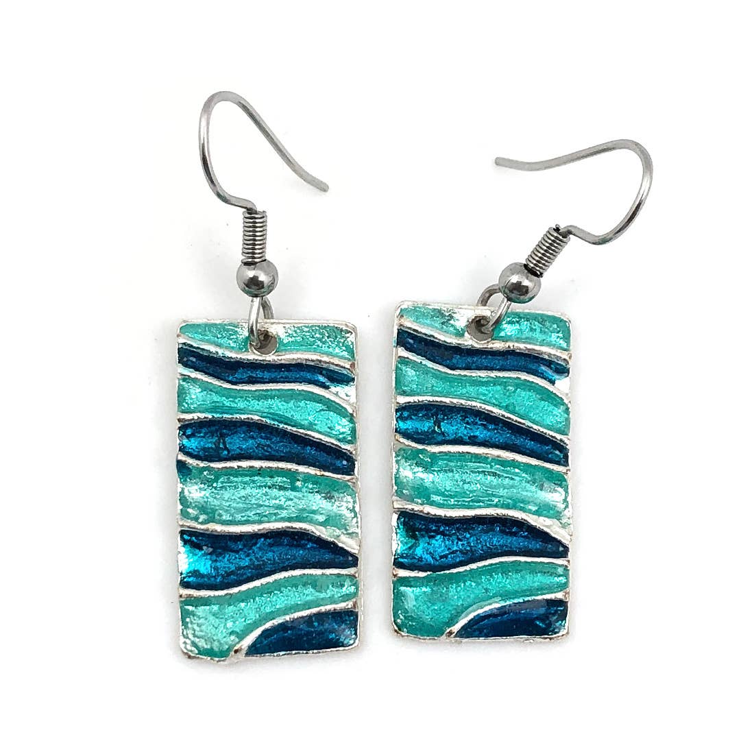 Pewter Earrings with Color Enamel - Teal/Aqua
