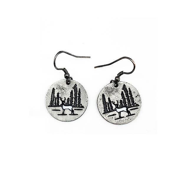 Pewter Earrings - Deer in Woods