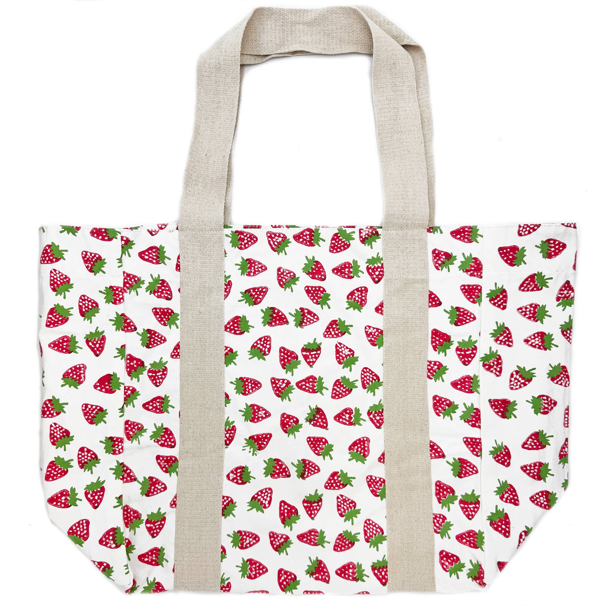 Handcrafted Canvas Bag with Block-Printed Strawberries