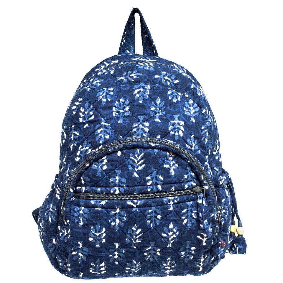 Indigo Palms Medium Backpack - Block Printed Organic Cotton