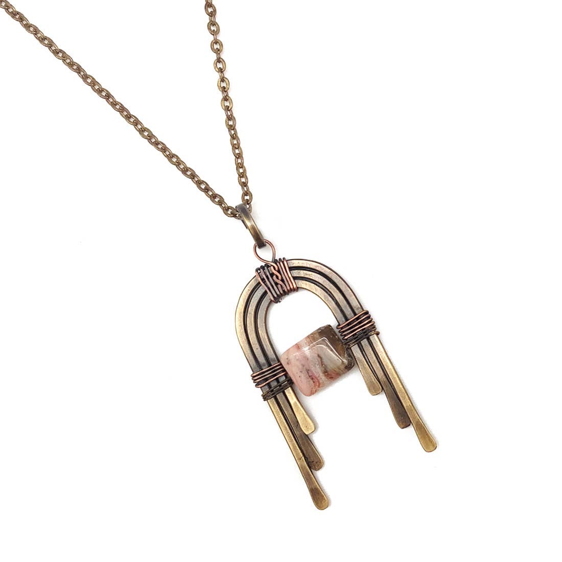 Banjara Pink Agate U Shaped Pendant Necklace