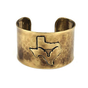Antique Brass Adjustable Cuff Bracelet - Texas with Longhorn