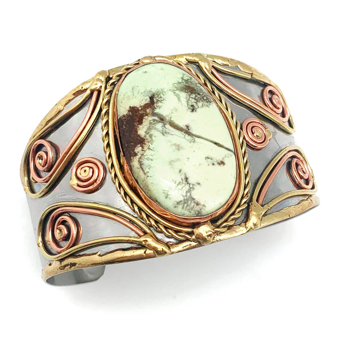 Mixed Metal Bracelet with Lemon Chrysoprase Stone