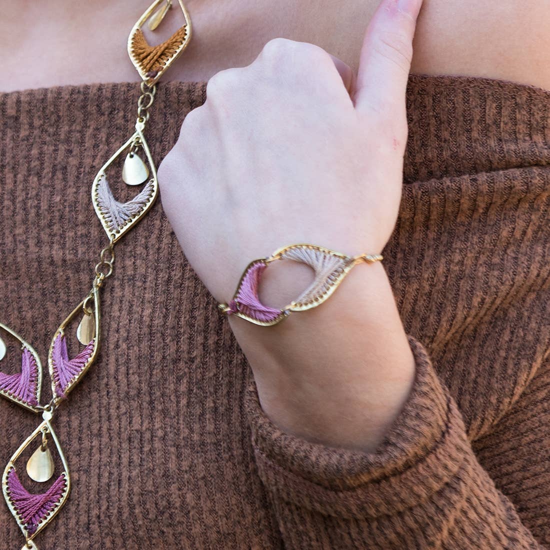 Sachi Desert Arches Collection Bracelet - Pink/Tan Arcs