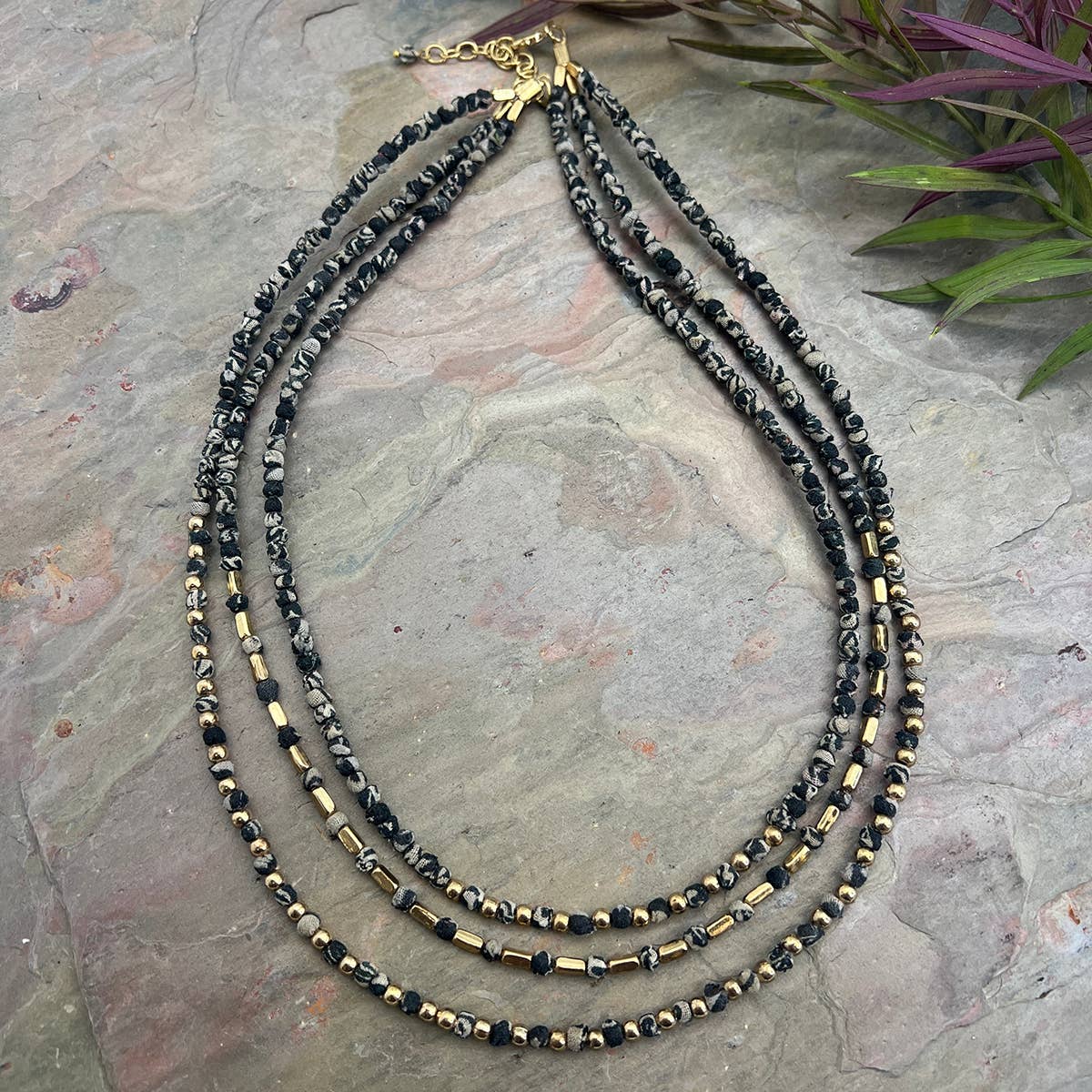 Aasha Glimmer Monochrome Kantha Layered Necklace