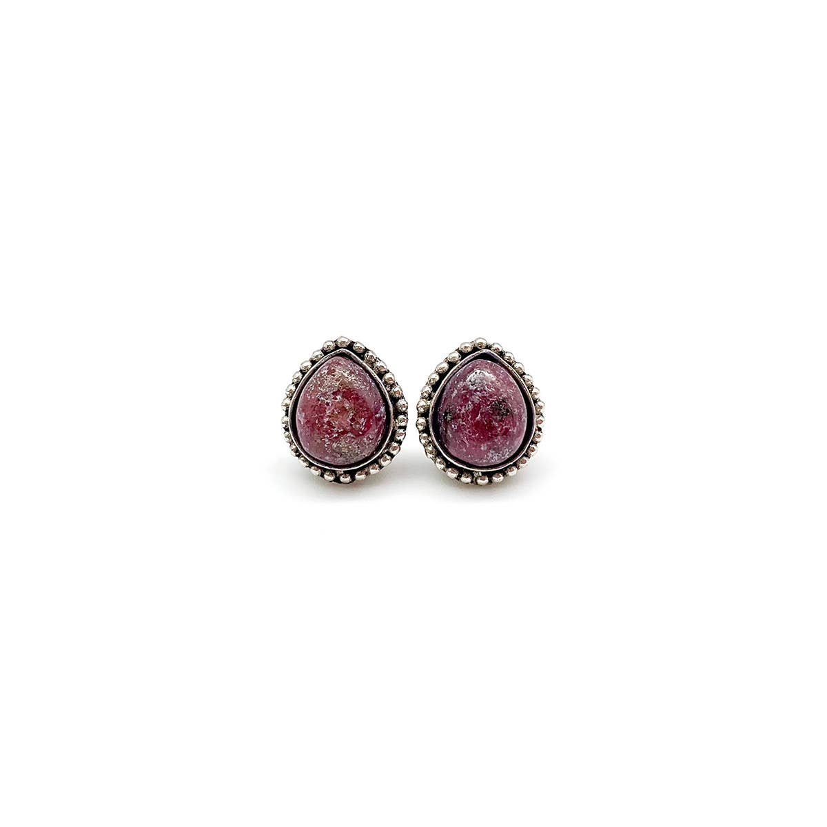 Handcrafted Semiprecious Stone Post Earrings - Rhodonite