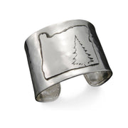 Silver Adjustable Cuff Bracelet - Oregon with Pine Tree